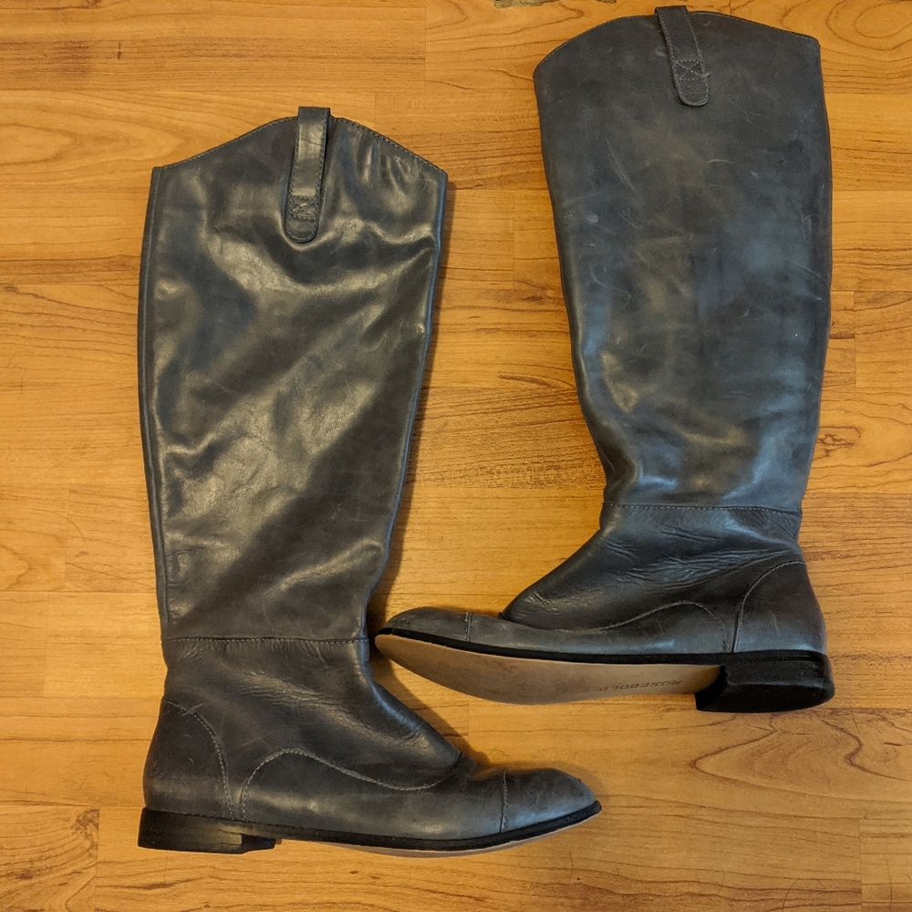 Rose Leather Boots Size 7&1/2  Sold By GILT -Great Flat Heeled Boot